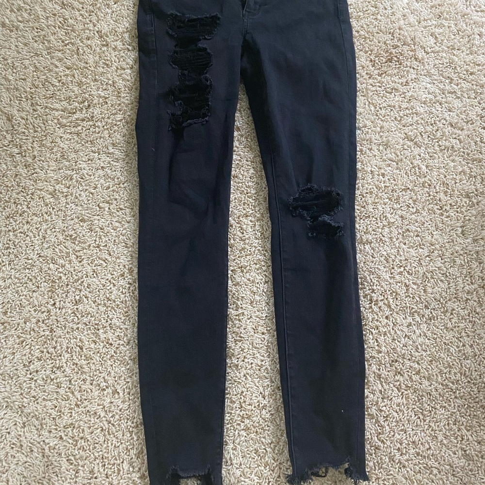 American eagle size 6 black distressed jeans mid rise